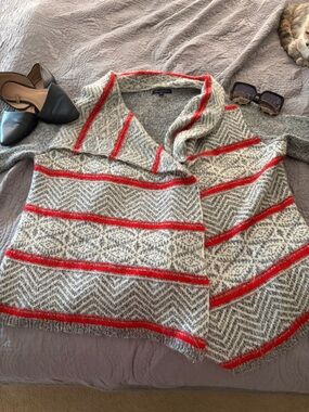 American Eagle Outfitters Gray Sweater with Red Stripe Detail